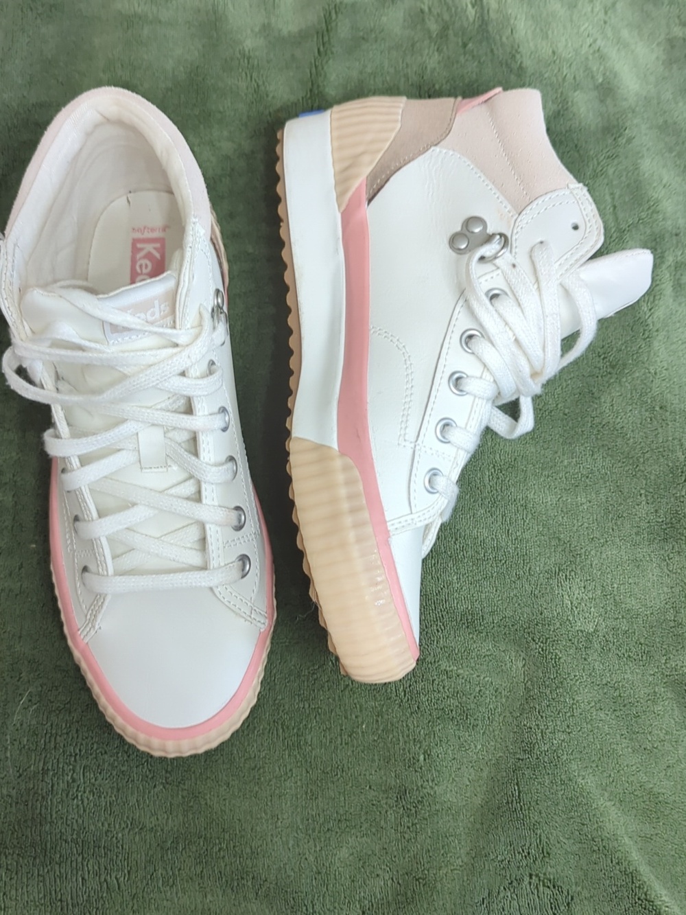 Keds High-Top Sneakers in White, Pink & Tan - Picture 9 of 10
